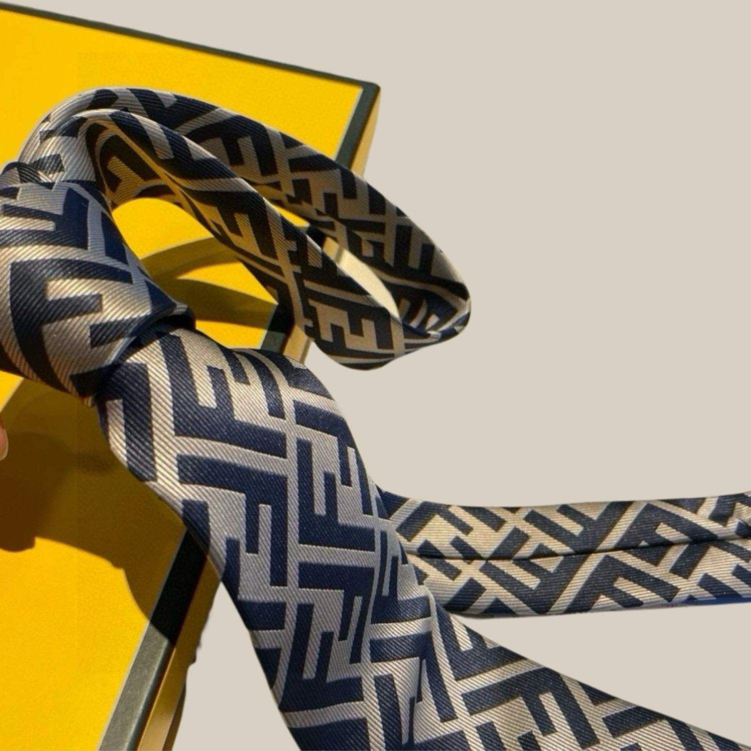 F**di FF Logo Silk Tie in Navy and Beige For Men