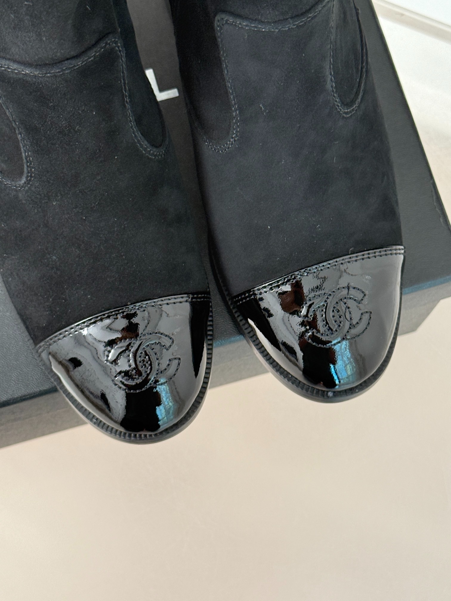 Ch**el Ankle Chunky Heel Boots Black 7cm/2.8in For Women