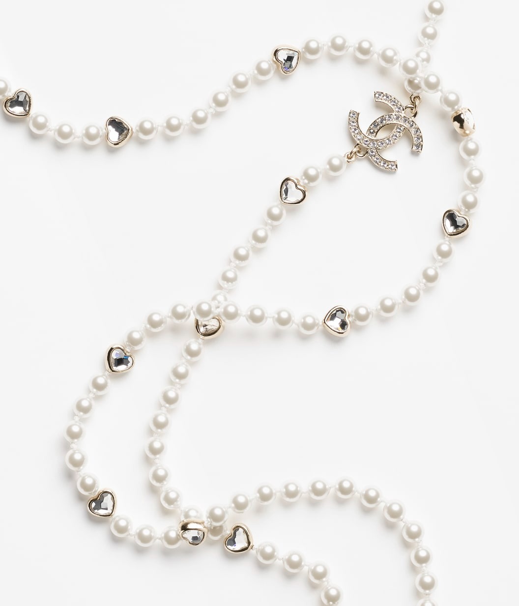 Ch**el Long Necklace Gold Pearly White & Crystal For Women – ABG258-B21749-U3282