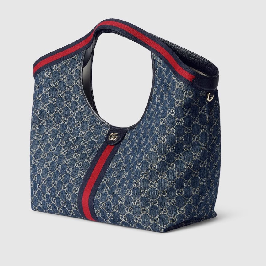 [True-to-ORIGINAL] Gvc*1 Giglio Large Tote Bag Blue And White GG Denim For Women 23.6in/60cm ‎853971 FAFFQ 8864