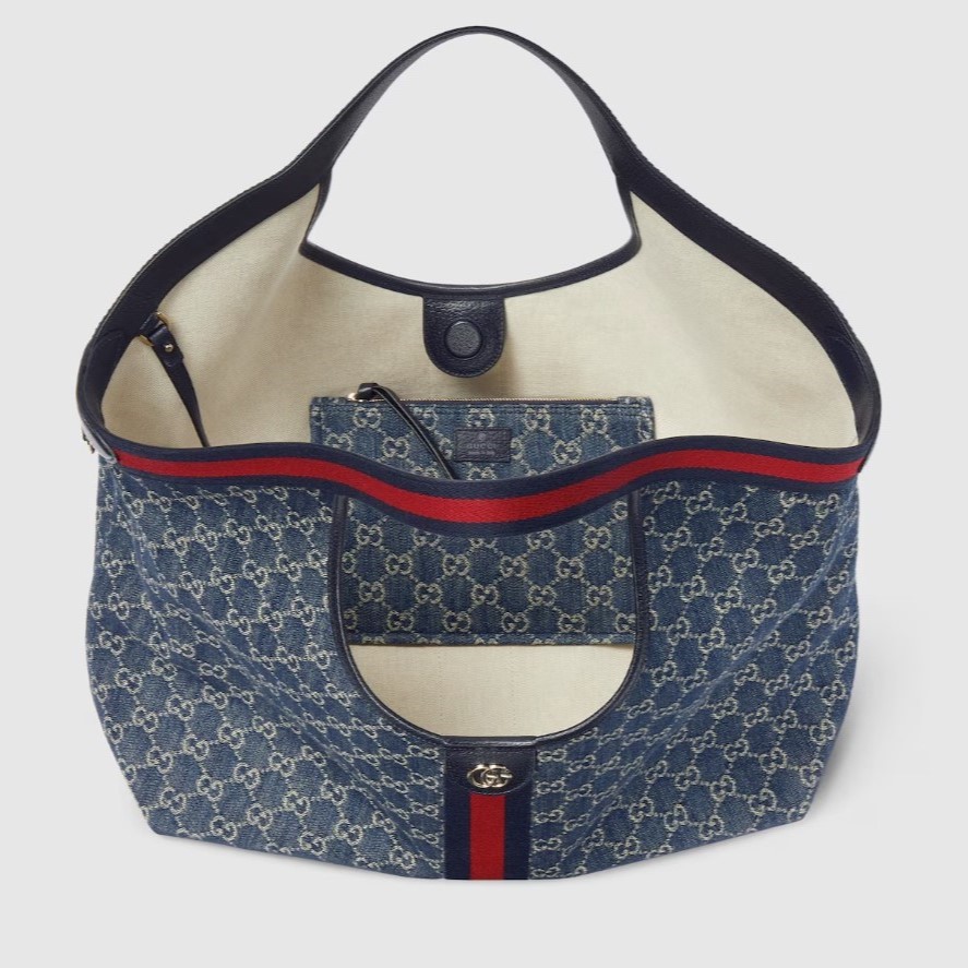 [True-to-ORIGINAL] Gvc*1 Giglio Large Tote Bag Blue And White GG Denim For Women 23.6in/60cm ‎853971 FAFFQ 8864
