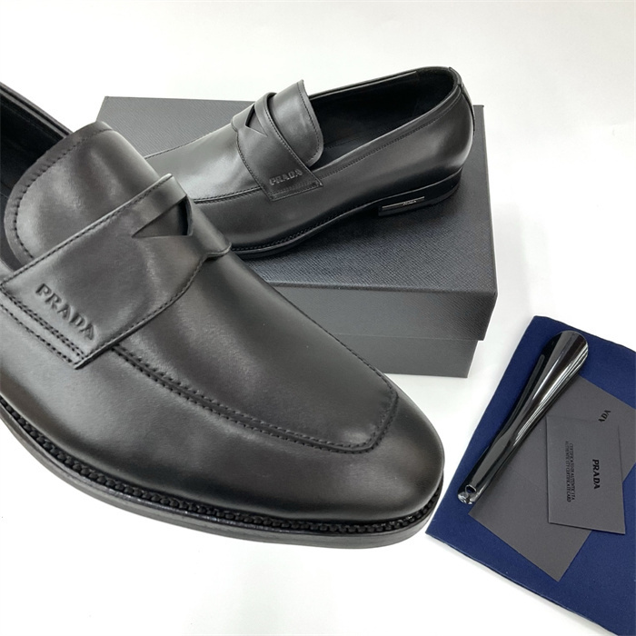 Pra*a Leather Loafers Black For Men