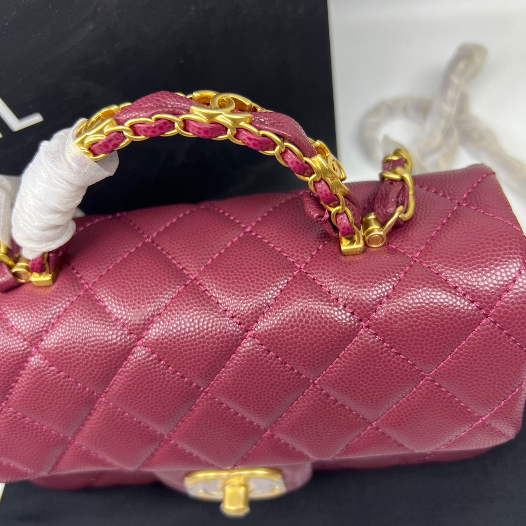 [True-to-ORIGINAL] Ch**el Flapbag With Top Handle Burgundy For Women 7.7in/19.5cm