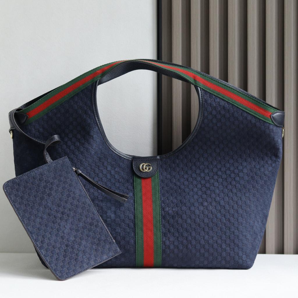 [True-to-ORIGINAL] Gvc*1 Giglio Large Tote Bag Dark Blue GG Suede For Women 23.6in/60cm ‎‎‎853971 CAABV 4541
