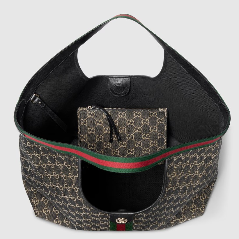 [True-to-ORIGINAL] Gvc*1 Giglio Large Tote Bag Black GG Denim For Women 23.6in/60cm ‎‎853971 FAFYU 1155