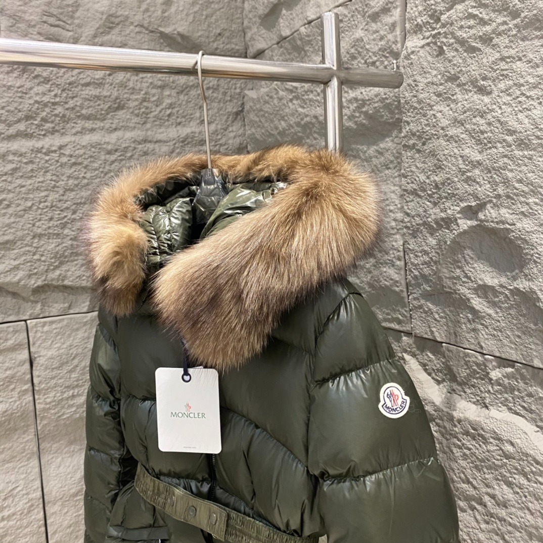 Moncler Boed Hooded Shearling-Trimmed Short Down Jacket Dark Green For Women