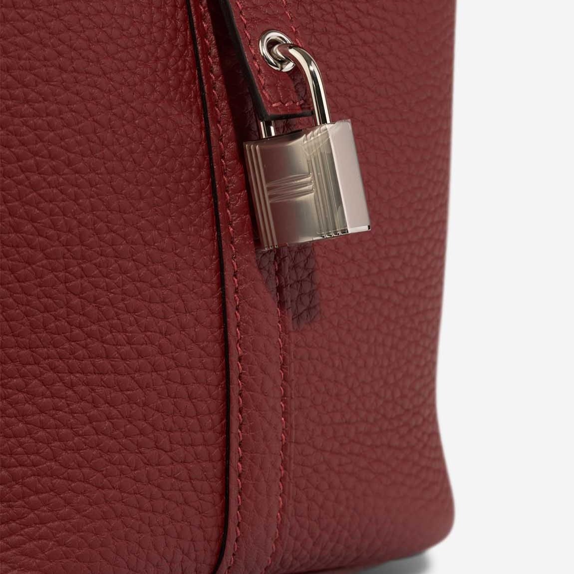 H**me5 Picotin 18 Taurillon Clémence Rouge H Red Palladium Hardware 7.1in/18cm For Women