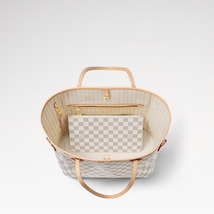 L0vis Vvtt0n Neverfull MM Tote Bag Damier Azur Canvas Beige For Women 31cm/12.2in N40604