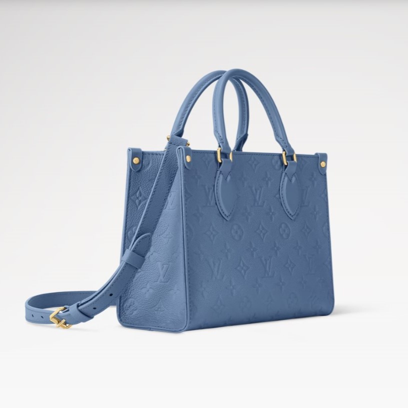 L0vis Vvtt0n OnTheGo PM Tote Bag 9.8in/ 25cm Blue Jean Gold Hardware For Women M28181
