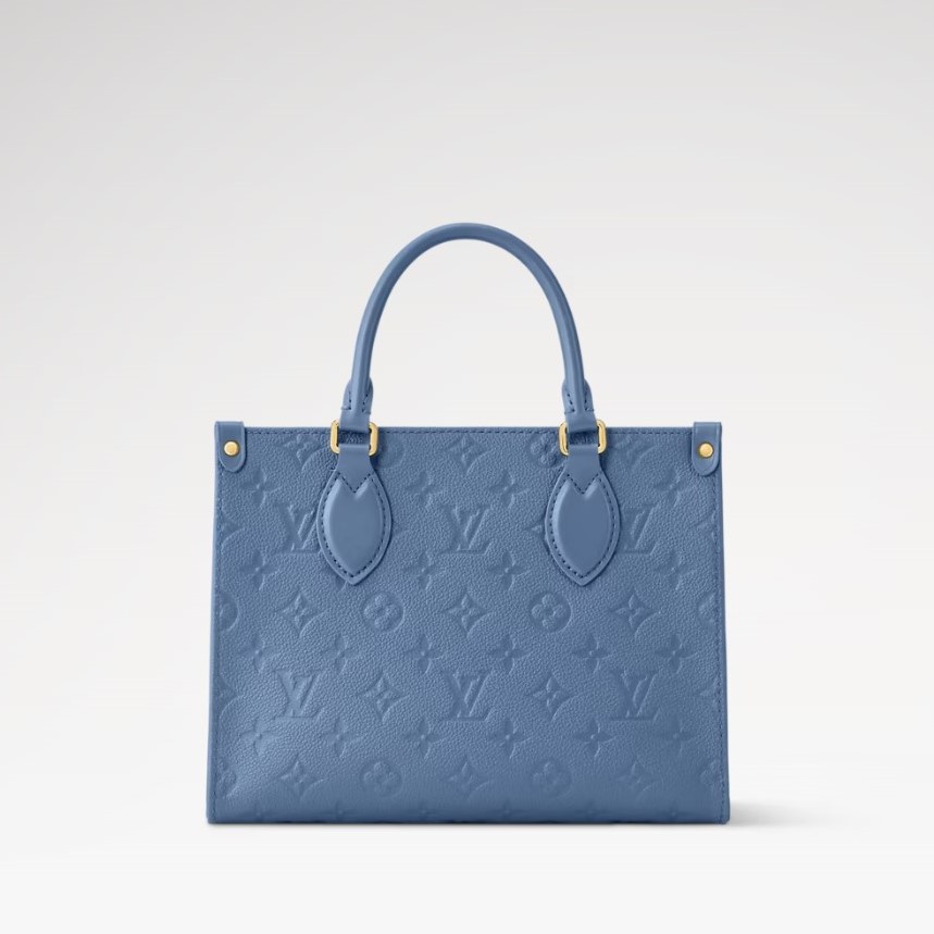 L0vis Vvtt0n OnTheGo PM Tote Bag 9.8in/ 25cm Blue Jean Gold Hardware For Women M28181