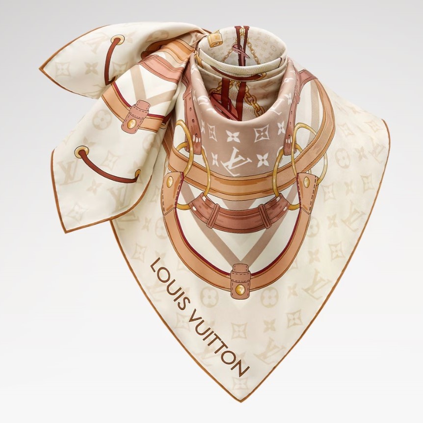 L0vis Vvtt0n Flower And Straps Square 90 Scarf Beige For Women M97472