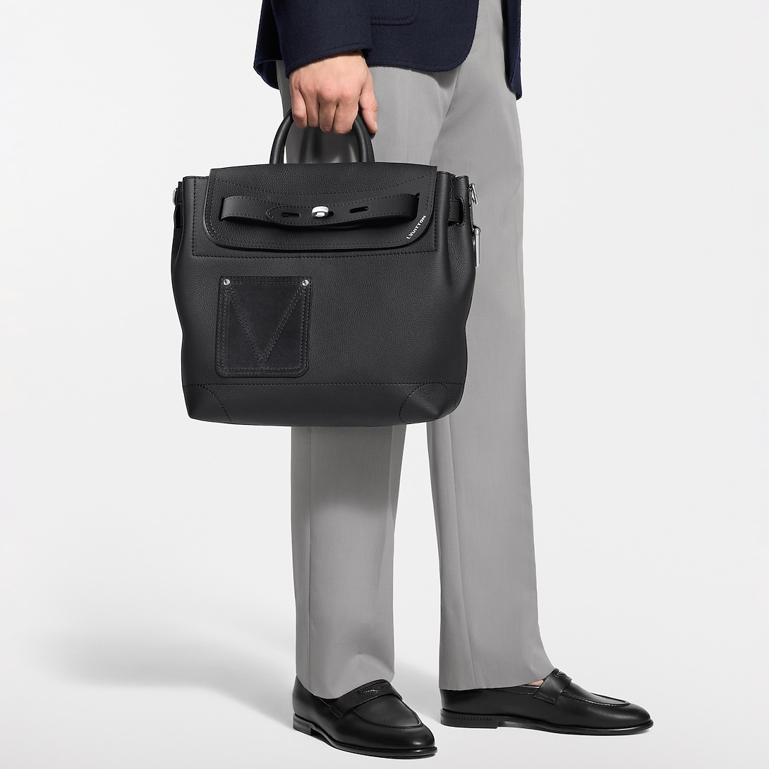 L0vis Vvtt0n Steamer 30 Top Handle Bag 12.6in/ 32cm Black Silver Hardware For Men M27061