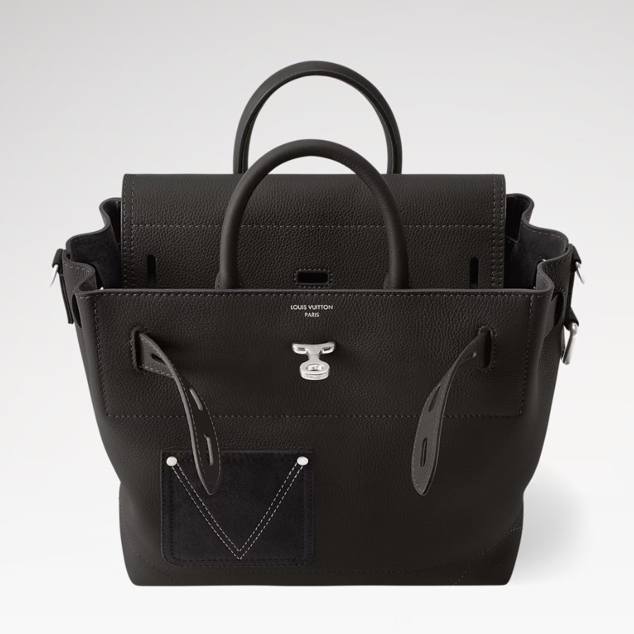 L0vis Vvtt0n Steamer 30 Top Handle Bag 12.6in/ 32cm Black Silver Hardware For Men M27061