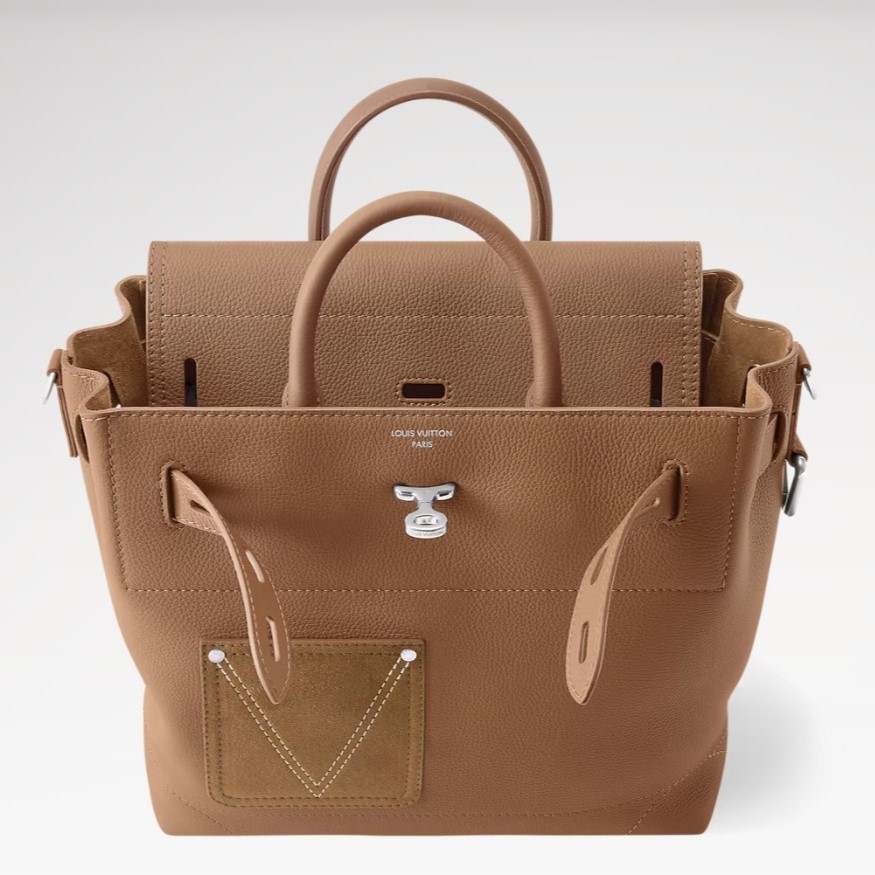 L0vis Vvtt0n Steamer 30 Top Handle Bag 12.6in/ 32cm Tan Silver Hardware For Men M26758