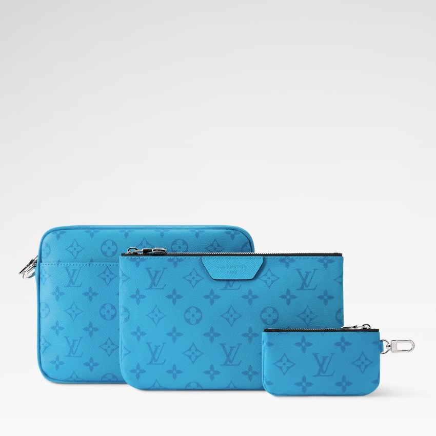 L0vis Vvtt0n Trio Messenger Crossbody Bag 9.8in/ 25cm Tropical Blue Silver Hardware For Men M27641