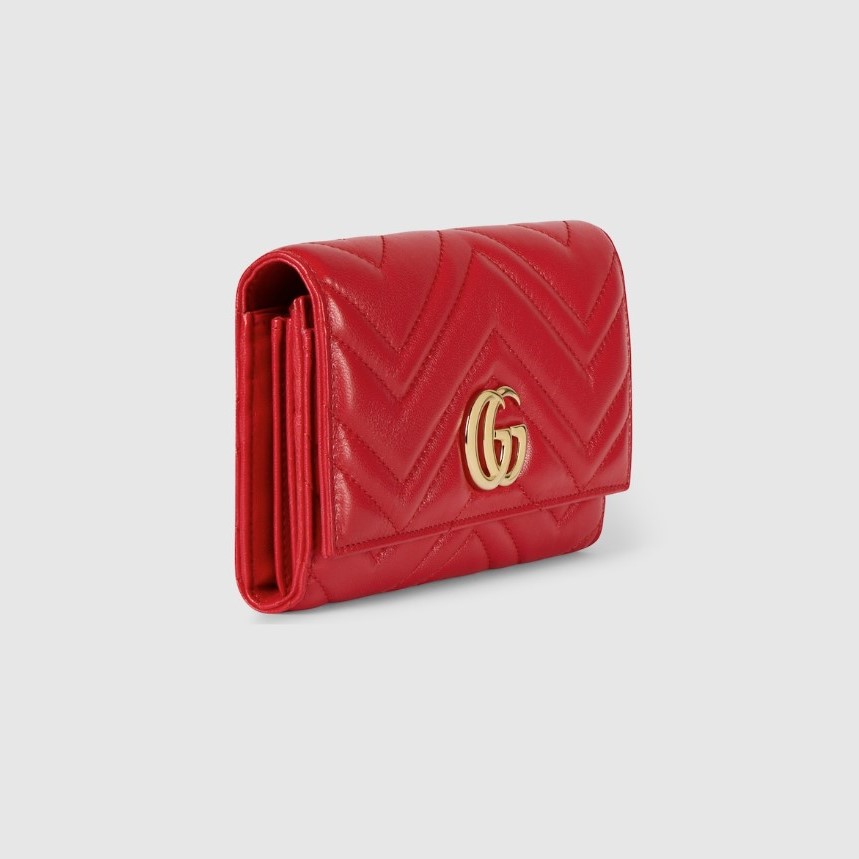 Gvc*1 GG Marmont Continental Wallet 7.5in/ 19cm Bright Red Gold Hardware For Women ‎443436 AAGJE 6406