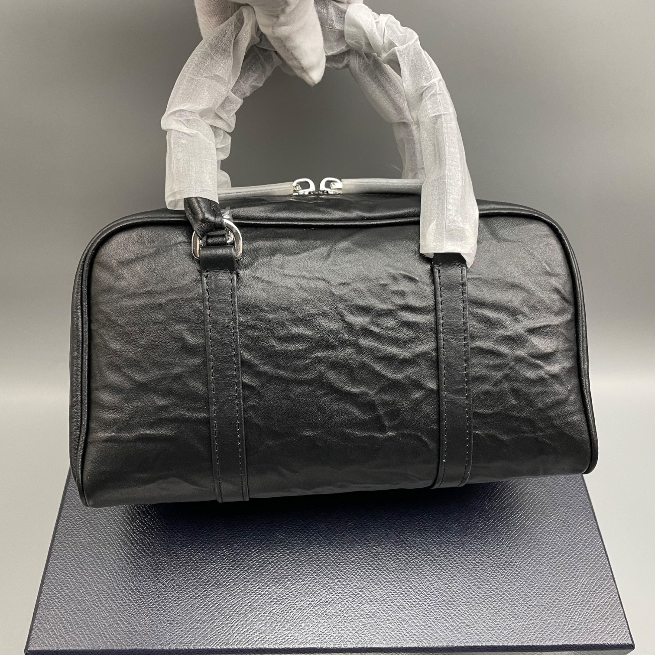 [True-to-ORIGINAL] Pra*a Antique Nappa Multi-Pocket Top-Handle Bag Black For Women 9.5in/24cm 1BB098-UVL-F0002-V-T2O