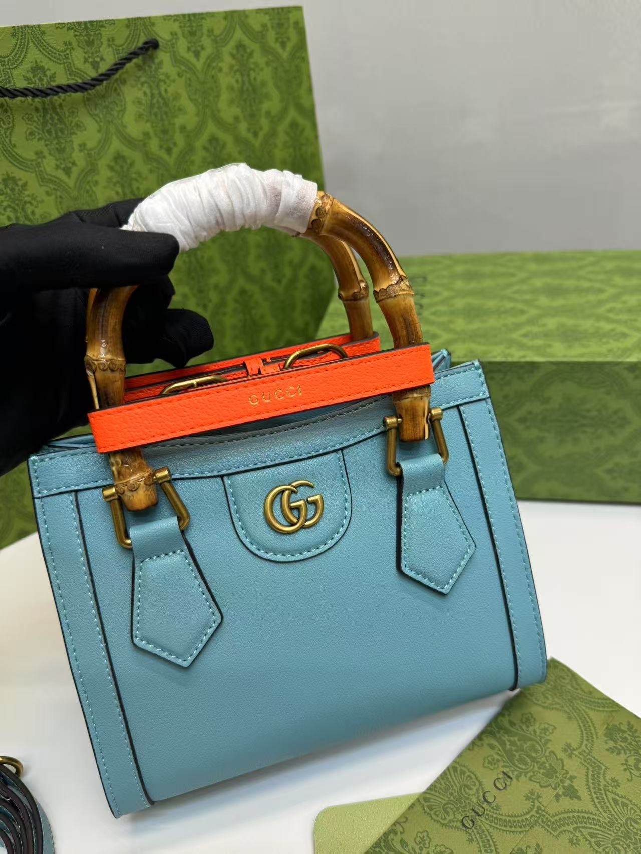 Gvc*1 Diana Mini Tote Bag Light Blue For Women, Women’s Bags 7.9in/20cm GG 702732 U3ZDT 4377