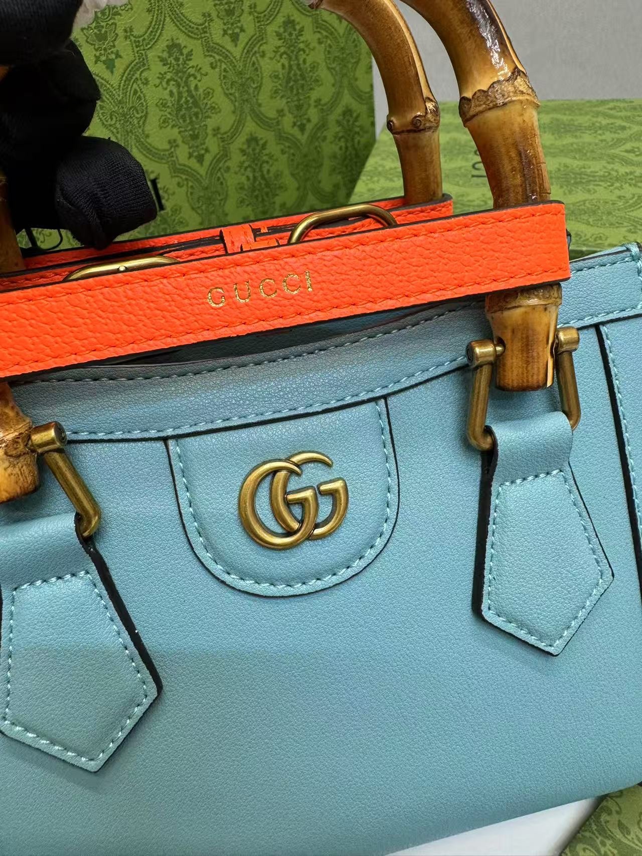 Gvc*1 Diana Mini Tote Bag Light Blue For Women, Women’s Bags 7.9in/20cm GG 702732 U3ZDT 4377