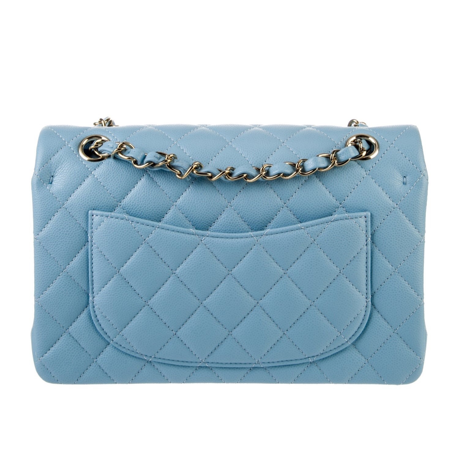 [True-to-ORIGINAL] Ch**el Small Classic Double Flap Bag Light Blue Gold-toned For Women 9.1in/23cm