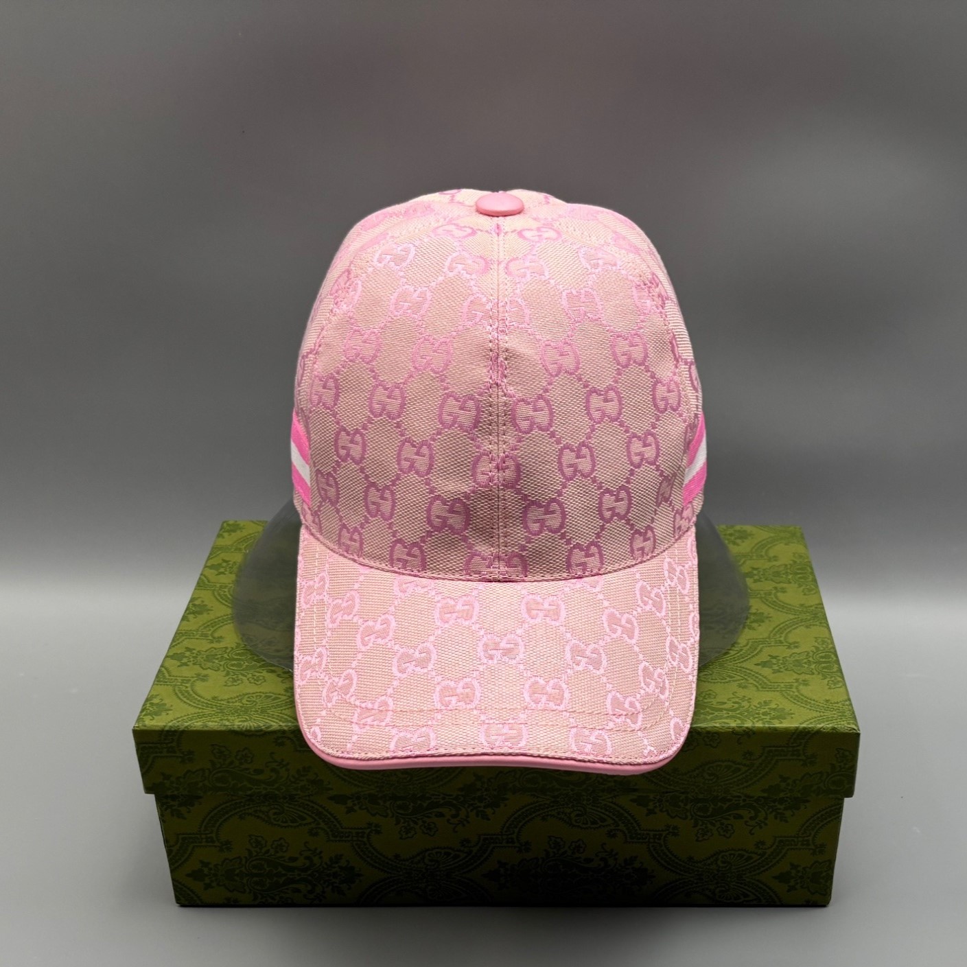 Gvc*1 Original GG Canvas Baseball Hat With Web Pink GG Hat