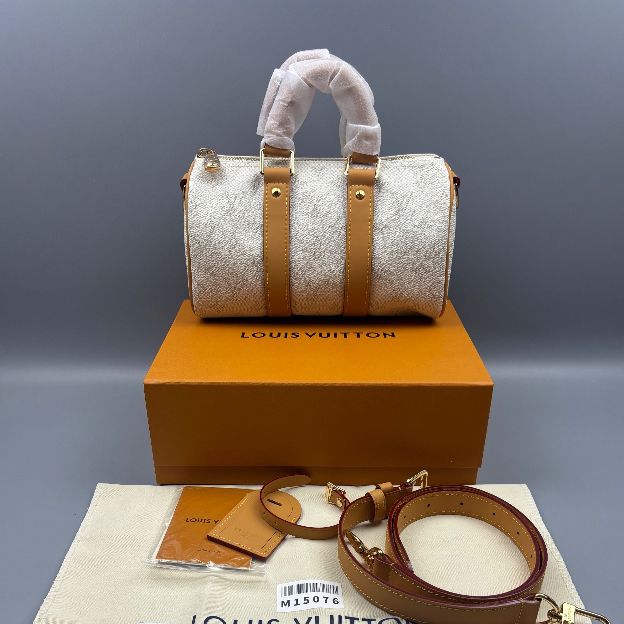 [True-to-ORIGINAL] L0vis Vvtt0n Keepall Bandoulière 25 Bags Off-White 25cm/9.8in – M15076