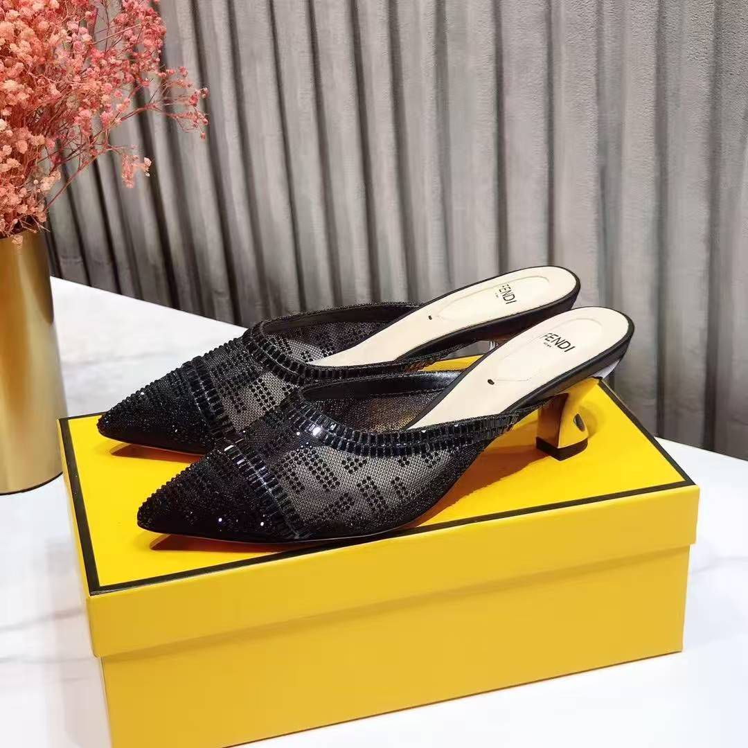 F**di Colibri Crystal FF Sabot Mules 55mm Spring/Summer Collection Black