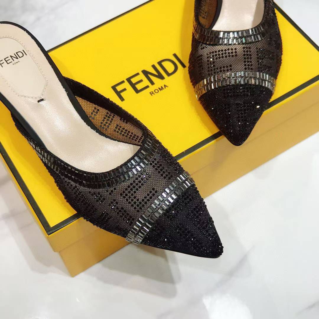 F**di Colibri Crystal FF Sabot Mules 55mm Spring/Summer Collection Black