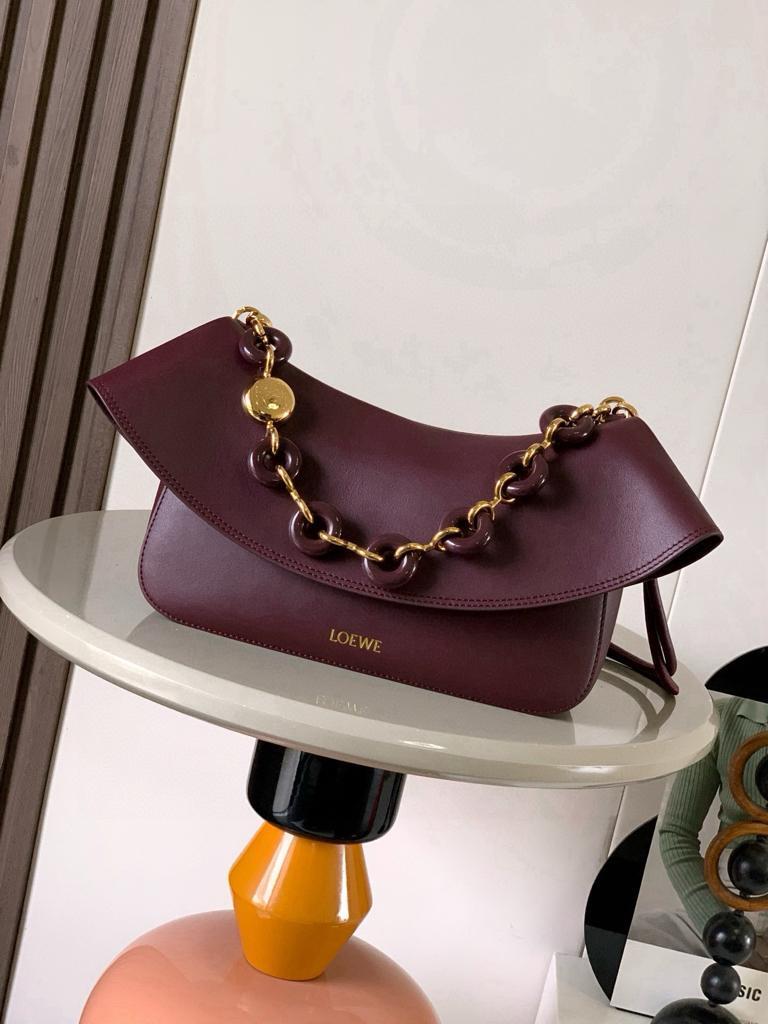 [True-to-ORIGINAL] L0ew* Medium Ola Bag Dark Burgundy For Women 26cm/10.2in AP22P22X07