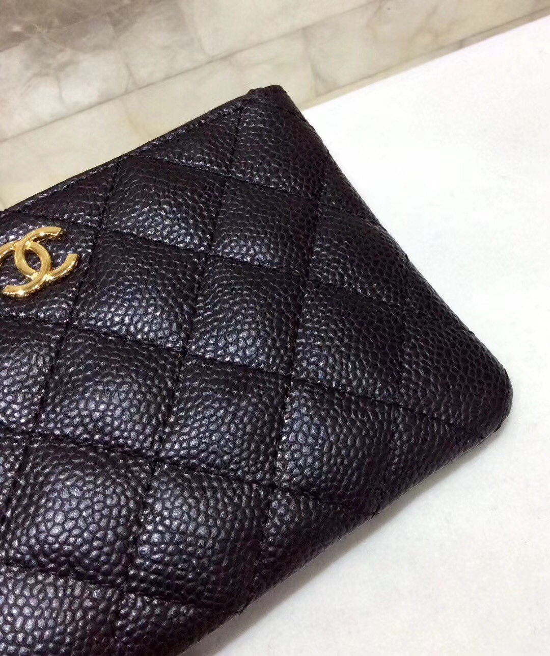 Ch**el CO-CO Classic Mini Pouch Wallet 14cm/5.5in Gold Toned Hardware For Women Black