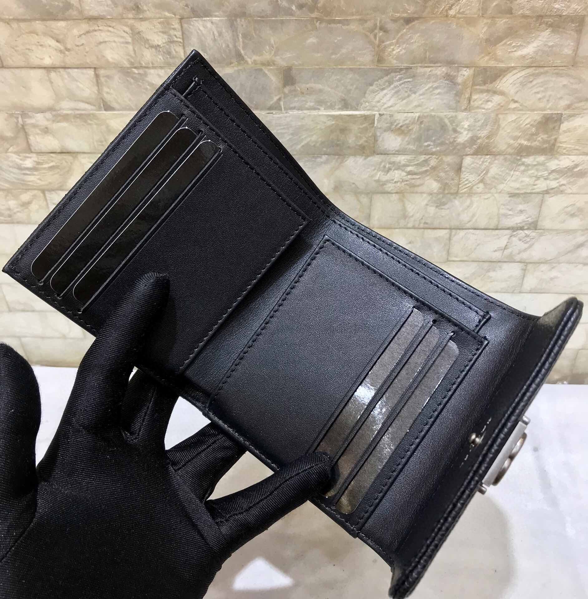 Ch**el CO-CO Flap Card Holder Wallet Black Silver Hardware For Women 11.5cm/4.5in