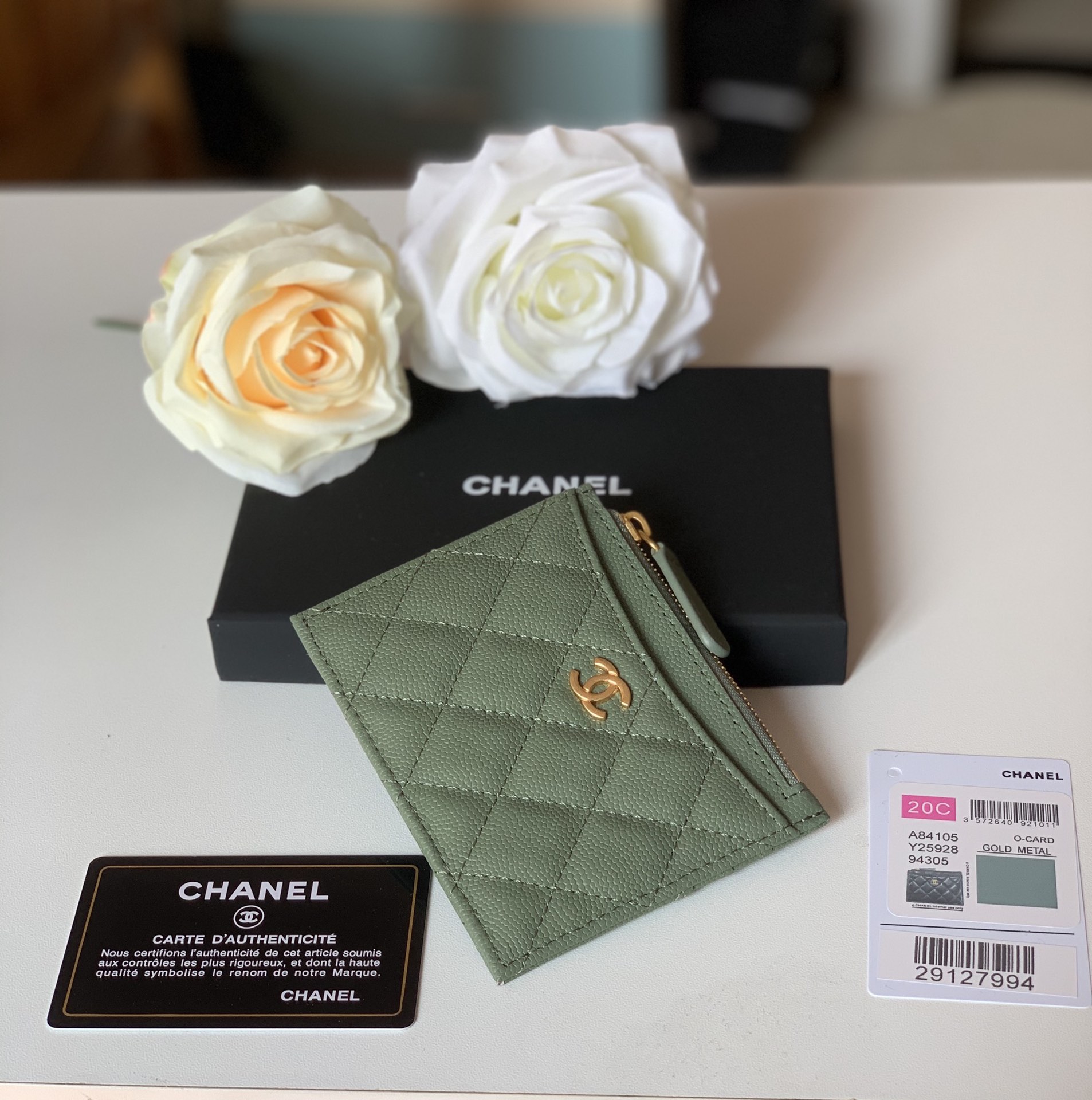 Ch**el Flat Card Holder Olive Bag For Women 11.5cm/4.5in