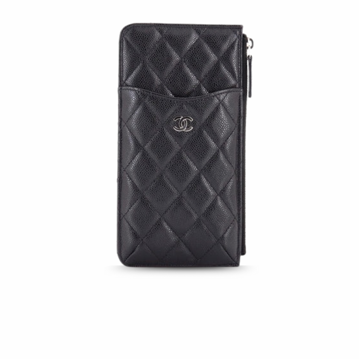 Ch**el CO-CO Mini Pouch Wallet 19.5cm/7.7in Silver Hardware For Women Black