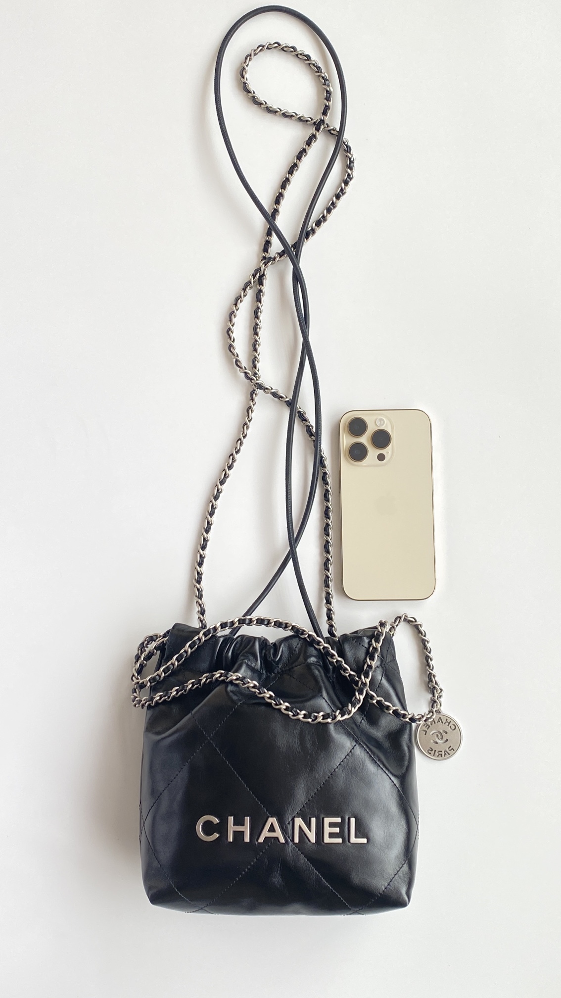 [True-to-ORIGINAL] Ch**el 22 Mini Bag Silver Tone Black For Women 7,1in/18cm