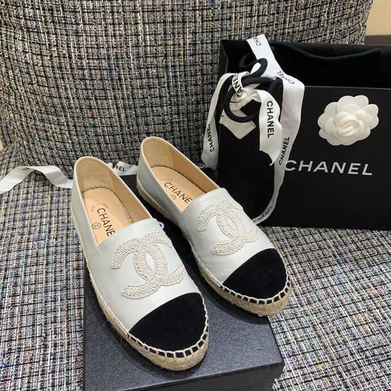Ch**el Espadrilles White/Black For Women, Women’s Shoes G29762
