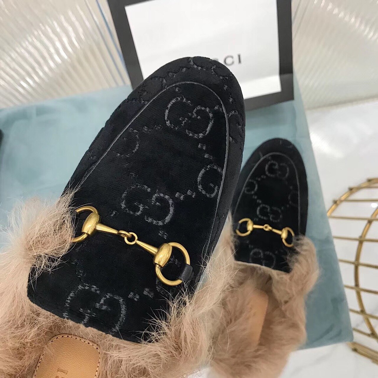 Gvc*1 Women’s Princetown Slipper Mules By Velvet Black For Women GG