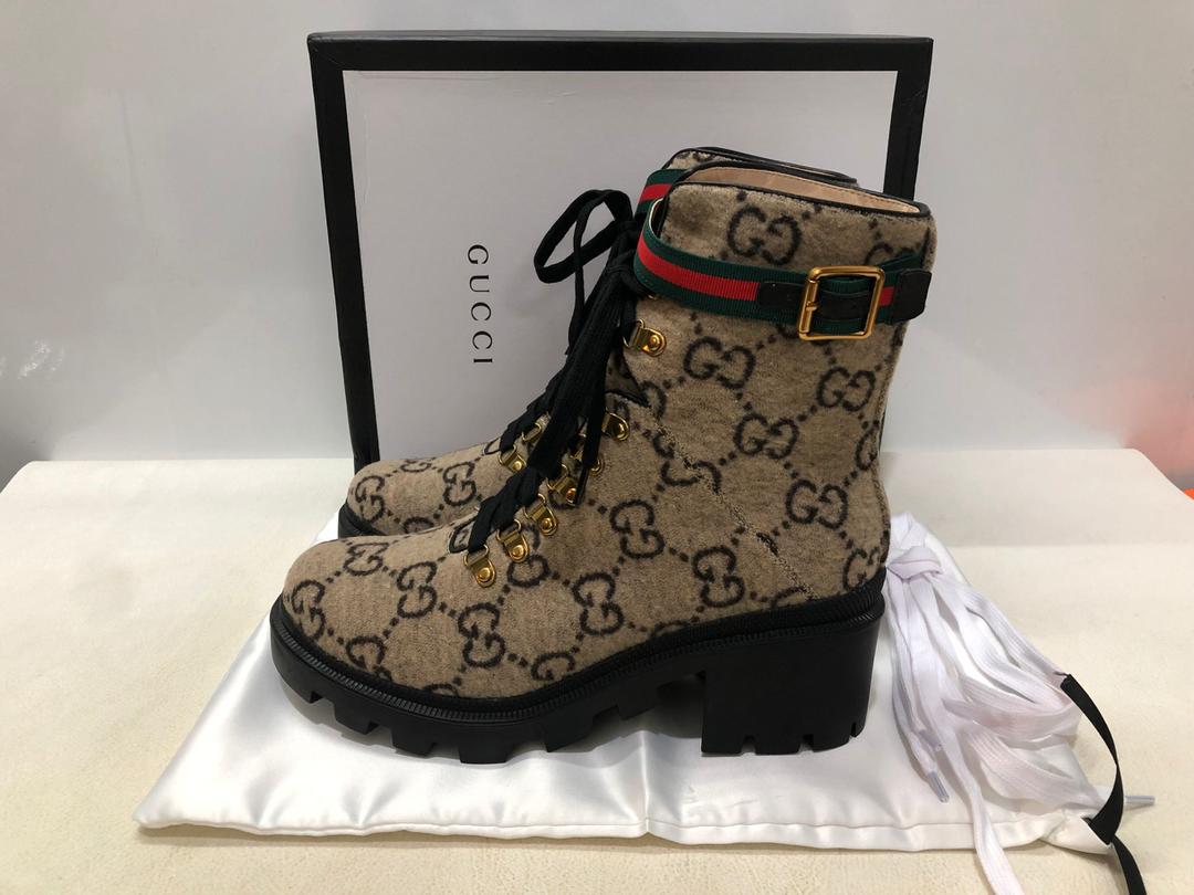 Gvc*1 Trip GG Wool Combat Boots By Canvas Beige/Ebony For Women GG