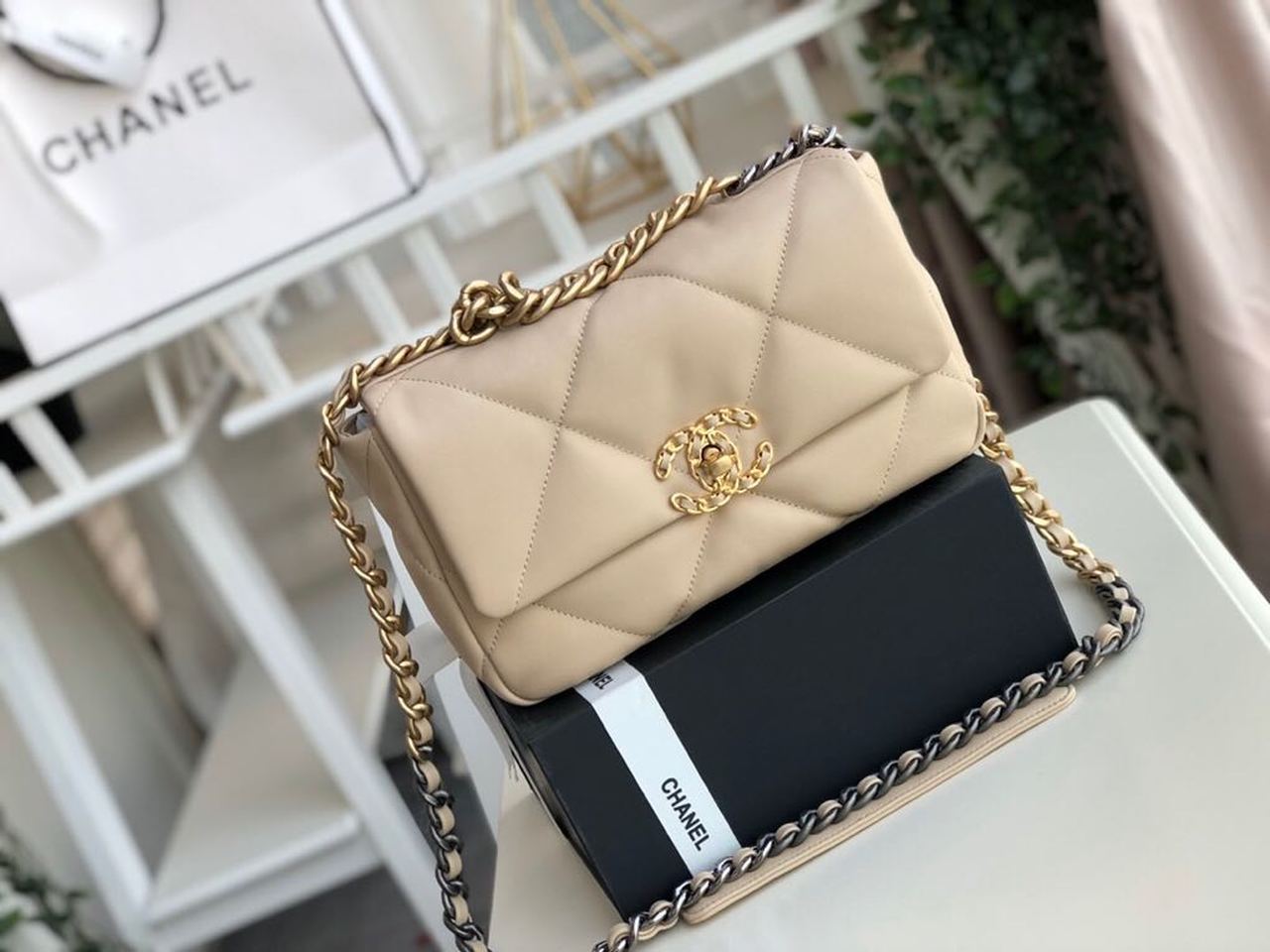 [True-to-ORIGINAL] Ch**el 19 Flap Bag Beige For Women 10.1in/26cm