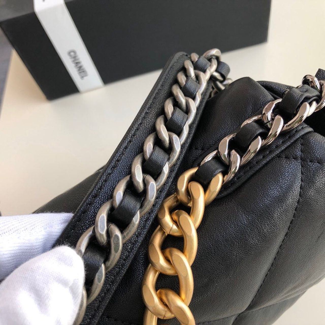 Ch**el 19 HandBag Black For Women 10.1in/26cm AS1160