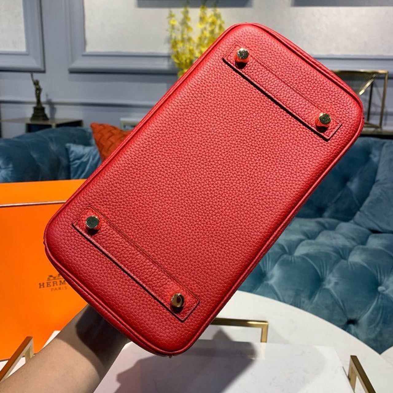 H**me5 Birkin Red Semi Handstitched With Gold Toned Hardware For Women 30cm/11.8in