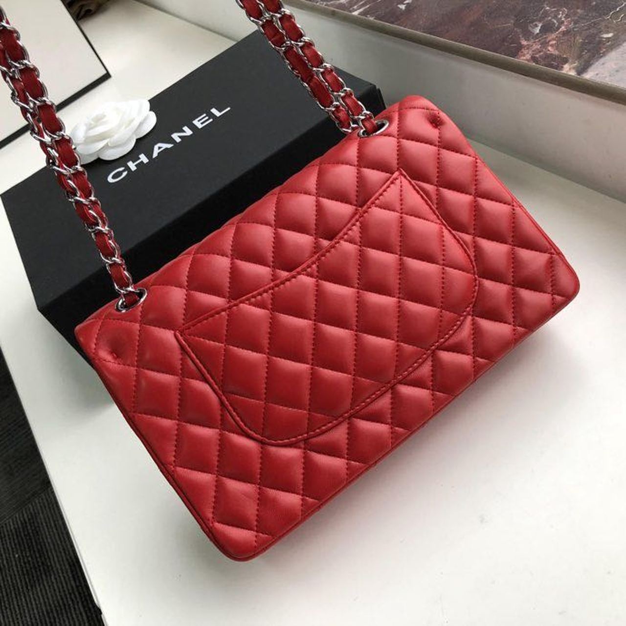 Ch**el Classic HandBag Red For Women 9.9in/25.5cm A01112