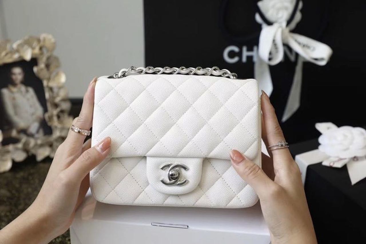 Ch**el Classic Mini Flap Bag Silver Hardware White For Women 6.6in/17cm A35200
