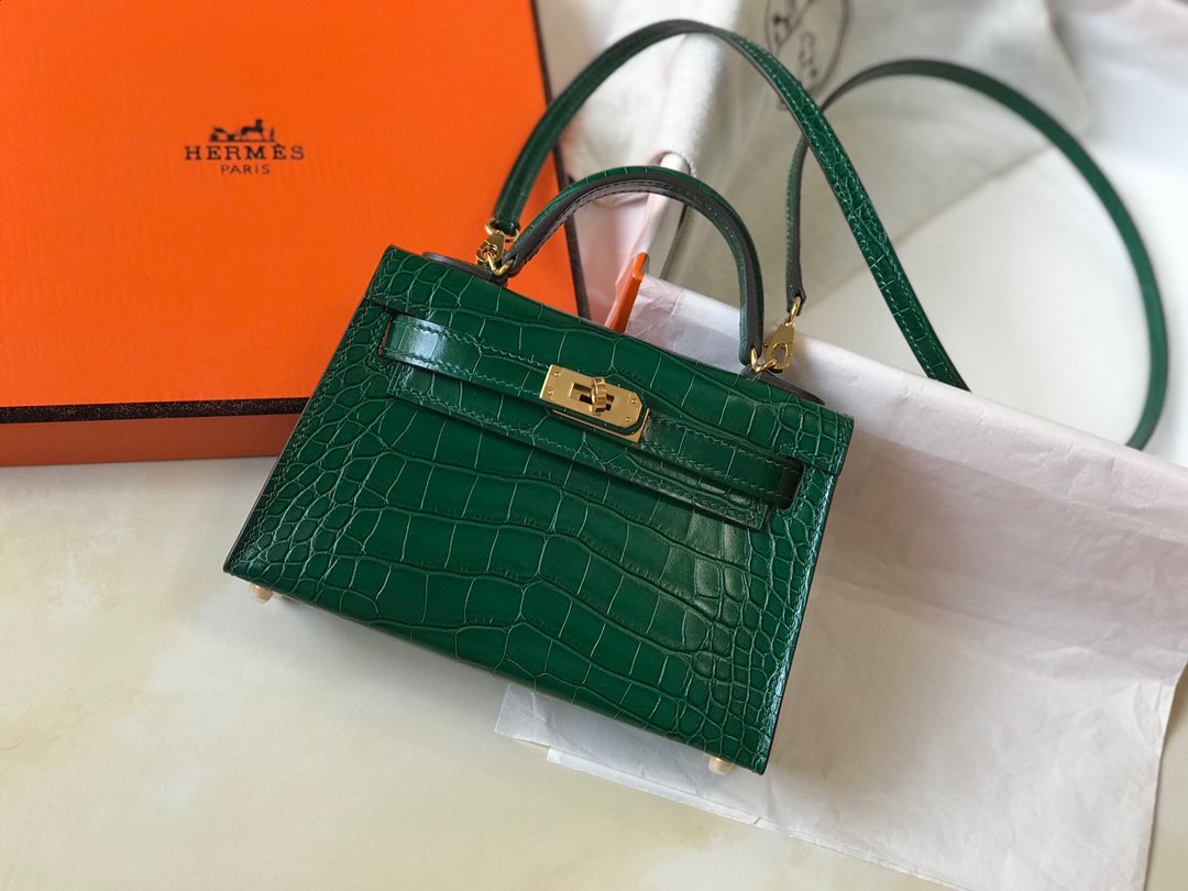 H**me5 Mini Kelly 19 Green Crocodile Bag For Women, Women’s Handbags, Shoulder Bags 7.5in/19cm