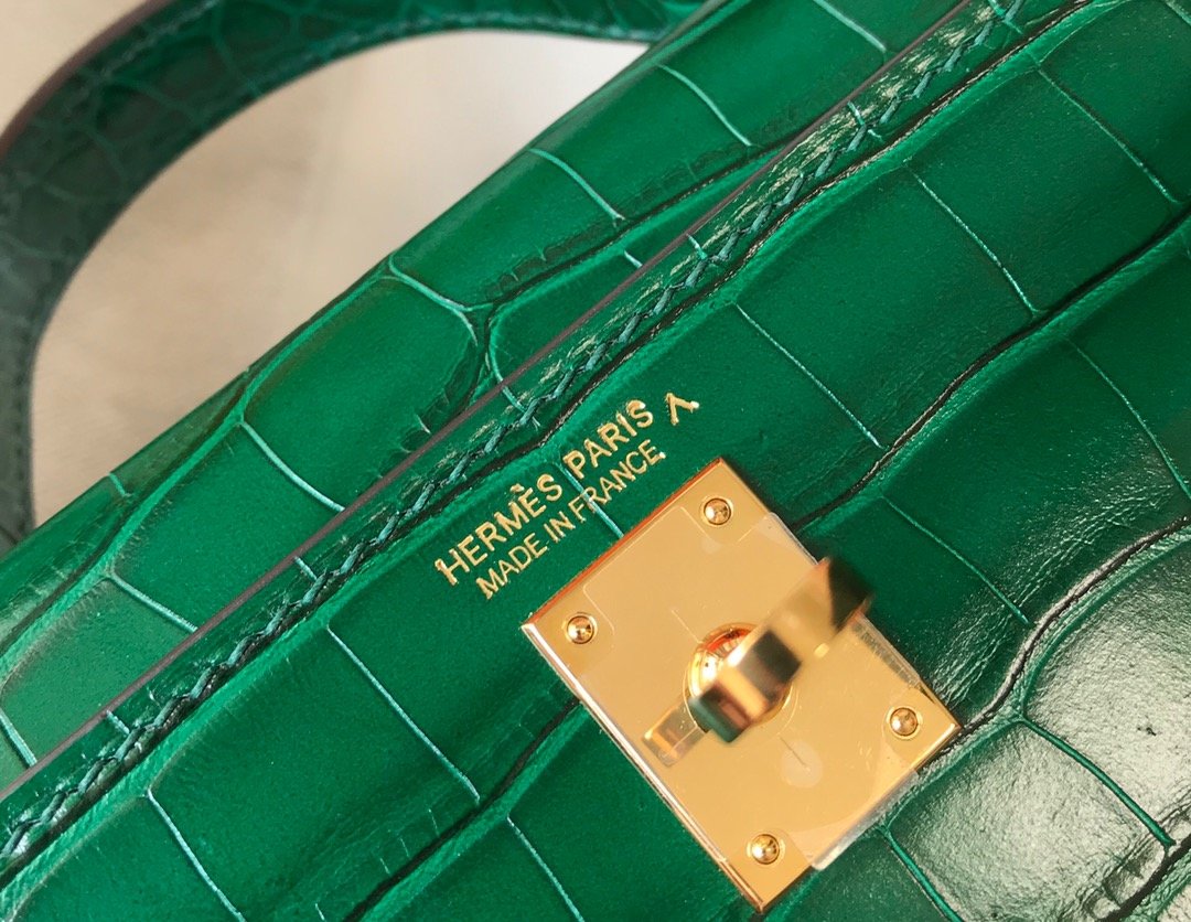 H**me5 Mini Kelly 19 Green Crocodile Bag For Women, Women’s Handbags, Shoulder Bags 7.5in/19cm