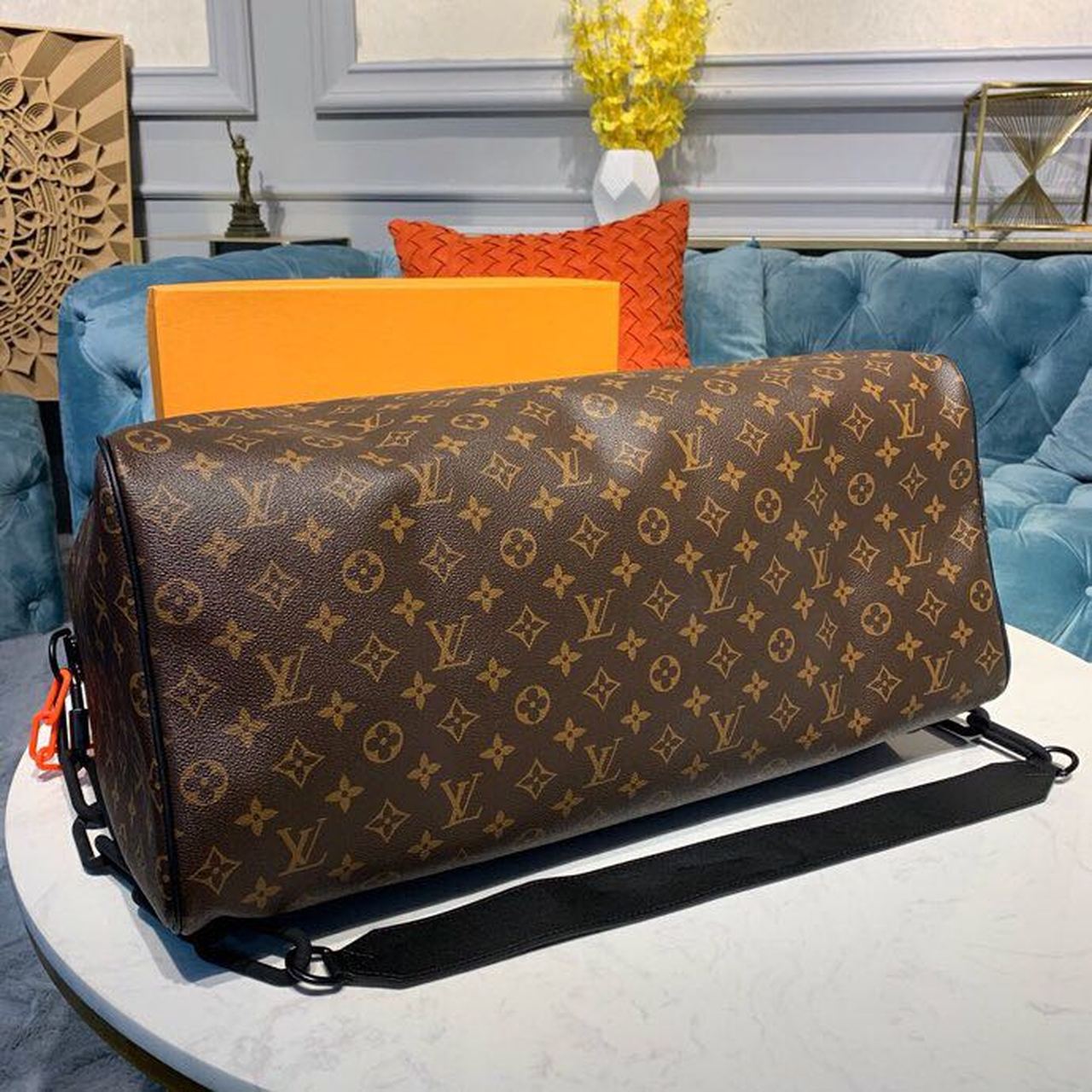 L0vis Vvtt0n Keepall Bandouliere 50 Monogram Solar Ray Canvas Black/Orange By Virgil Abloh 19.7in/50cm LV M44471