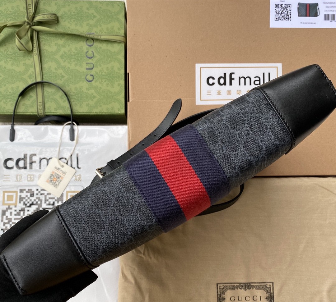 Gvc*1 Black Messenger Black/Grey GG Svp*me Canvas Blue And Red Web For Men 14in/35cm 474139 K5ICN 1095