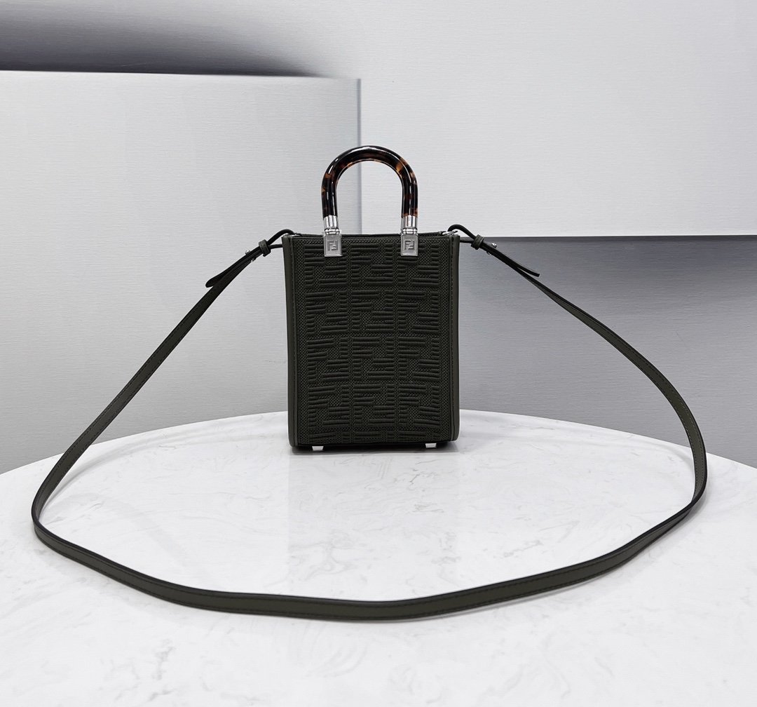 F**di Mini Sunshine Shopper Black For Women, Women’s Handbags, Shoulder And CrossBody Bags 7.1in/18cm FF 8BS051