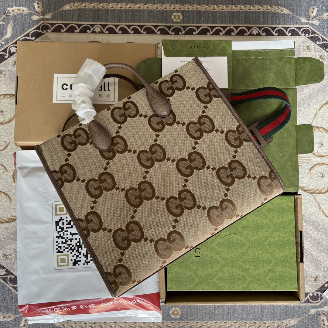 Gvc*1 Tote Bag With Jumbo Camel And Ebony Jumbo GG Canvas For Women 14.6in/37cm 678839 UKMDG 2570