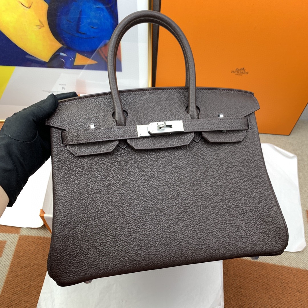H**me5 Birkin 30 Togo Dark Grey Bag Silver Hardware For Women, Women’s Handbags 11.8in/30cm