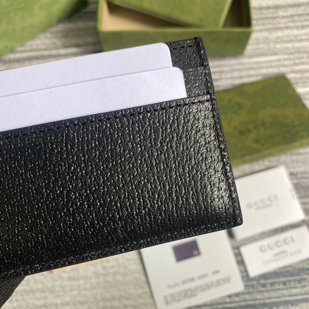 Gvc*1 GG Marmont Card Case Black Gold Toned Hardware For Men 4in/10cm 657588 DJ20T 1000